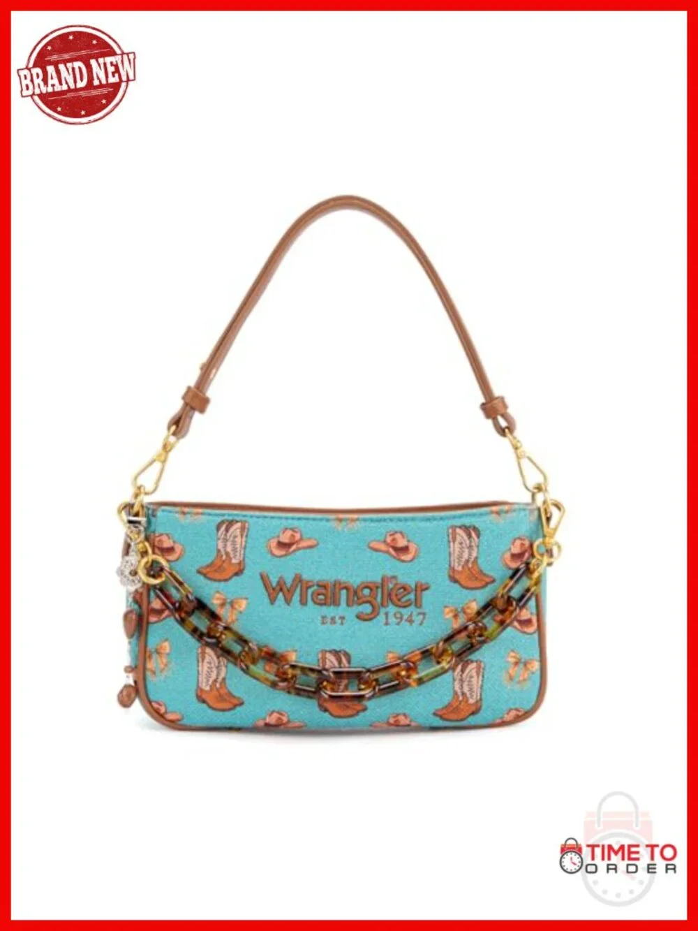 Canvas Western Hobo Handbag with Adjustable and Chain Strap